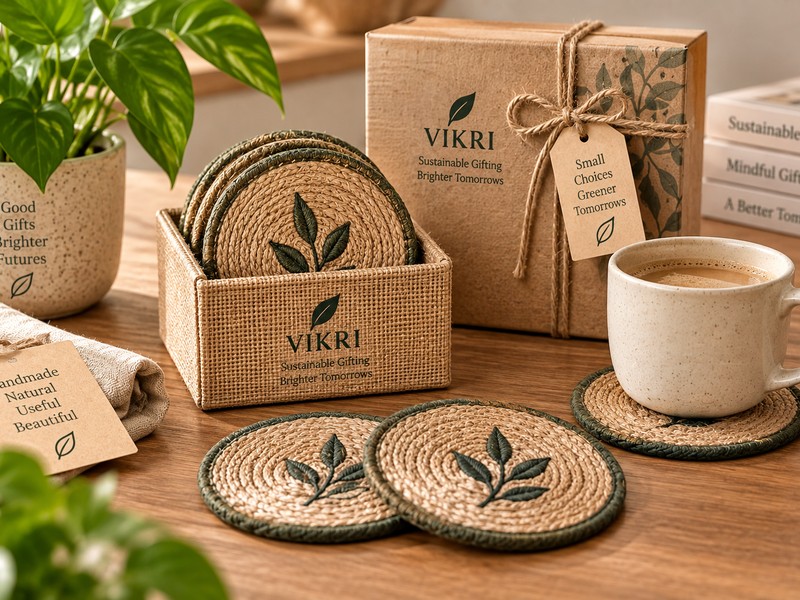VIKRI woven coaster set with gift box and mug