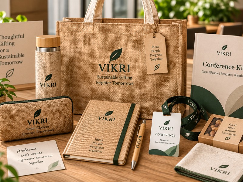 VIKRI conference kit with tote bag, notebook, lanyard and badge