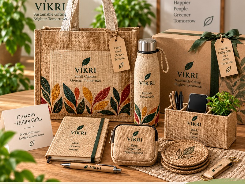 VIKRI custom utility gift collection with tote bag, bottle and pouch