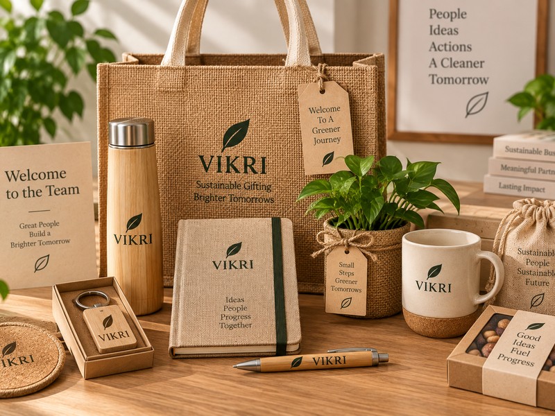 VIKRI employee welcome kit with tote bag, bottle, diary and mug